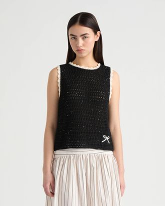 NVLT Womens Sleeveless Crochet Sweater with Sequins