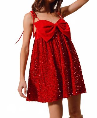 So Me Vicky Velvet Sequin Babydoll Holiday Mini Dress In Red