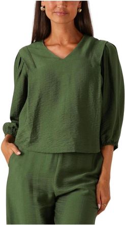 Minus Overhemden, Dames, Groen, S, Wol, V-hals Blouse in Donkergroen