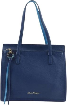 Ferragamo Pre-owned Tote Bags, female, Blue, Size: ONE SIZE Pre-owned Amy Calf Tote Bag