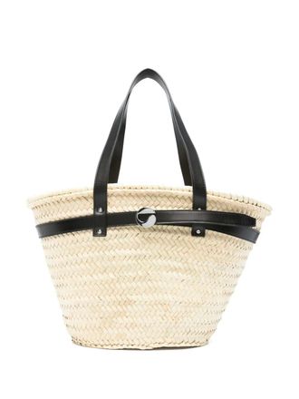 Coperni logo-plaque bucket bag - women - Calf Leather/Straw - One Size - Neutrals