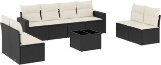 vidaXL Set De Sof&aacute;s De Jard&iacute;n 8 Piezas Y Cojines Rat&aacute;n Sint&eacute;tico Negro Vidaxl