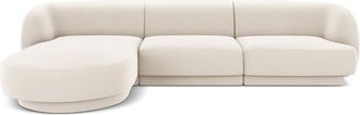 MICADONI Sofá esquinero izquierdo 4 plazas de terciopelo beige claro