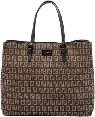Fendi Pre-owned Canvas Tote Bag - Dames - Vintage Shopper - Bruin - ONE Size - Leer - Vintage