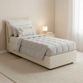 Dmora Dmora - Cama Individual Daugust, Cama Contenedor Con Revestimiento De Tela, 100% Made In Italy, Apertura Frontal, Con Colch&oacute;n Cm 80x190 Incluido, Beig