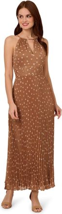 Adrianna Papell Womens Print Pleat Ankle Dress - Brown - Size 14 UK