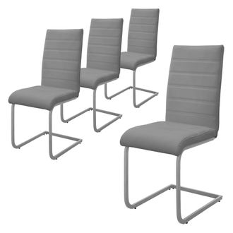 ML Design Ml-design - Set 4x Sillas De Comedor Basculante Con Respaldo Alto Asiento Cantilever Gris De Polipiel Tapizado Con Patas De Metal Sill&oacute;n Dise&ntilde;o Ergon&oacute;