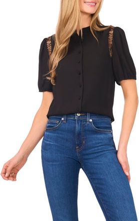 CeCe by Cynthia Steffe Lace Inset Top in Rich Black at Nordstrom, Size X-Small