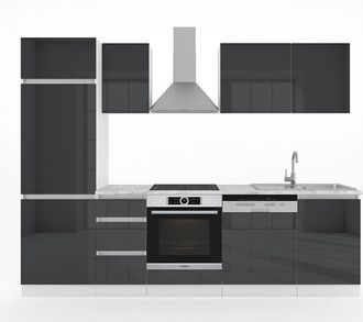 Vicco Cucina componibile Optima, Antracite lucido, 270 cm senza piano di lavoro, senza maniglie, Vicco
