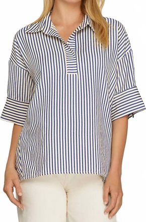 She + Sky Oversized Striped Top In Navy