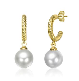 Rachel Glauber 14K Gold Plated with White Pearl Twisted Hoop Earrings