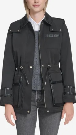 Cole Haan Womens Insulated Twill Rain Parka - Black Size Medium