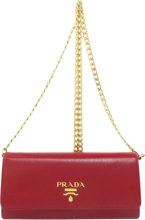 Prada Red Color Leather Chain/Shoulder Wallet (Pre-Owned)