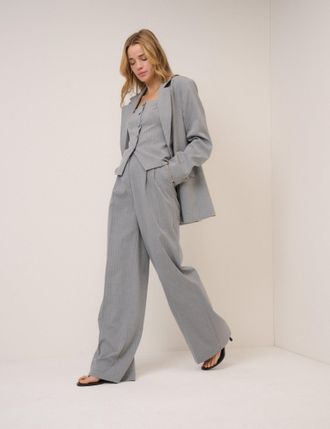 Nobody's Child Grey Pinstripe Tailored Wide Leg Trousers