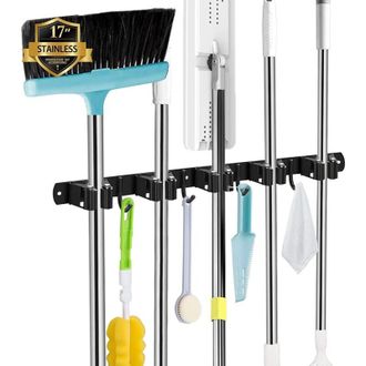 OEM Porta Scopa Da Parete, 5 Staffe + 4 Ganci, Nero, Porta Scopa Da Parete, Porta Scopa Da Parete, Sistema Di Stoccaggio Scope Da Parete Senza Foratura, P