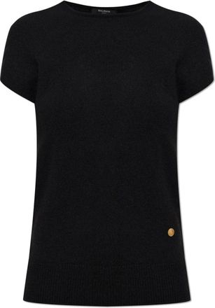 Balmain Top met logo-applicatie - Dames - Cashmere truien - Zwart - L - Wol - Truien & Vesten