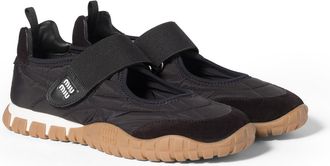 Miu Miu Tyre Technical Fabric And Suede Ballerinas, Woman, Black, Size 35,5