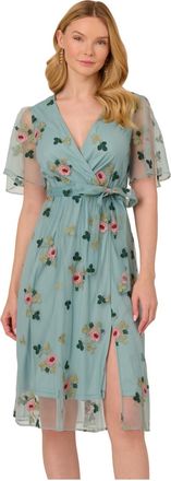 Adrianna Papell Womens Embroidered Surplice Midi - Multicolour - Size X-Small