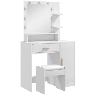 HOMCOM Tocador de maquillaje 80x40x140 cm blanco