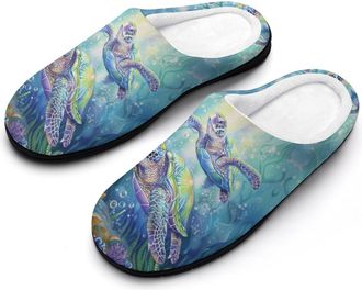 Generic Sea Turtles Swim Funny Mens Cotton Slippers Soft Non-Slip Rubber Sole House Slipper Indoor Outdoor
