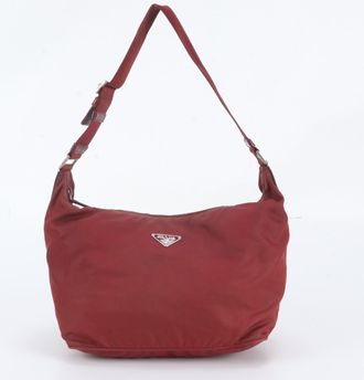 Prada Red Color Leather Nylon Shoulder Bag Tote Bag (Pre-Owned)