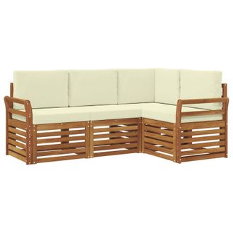 vidaXL Juegos De Sof&aacute;s 4 Pcs Natural Y Crema Madera De Acacia S&oacute;lida Vidaxl