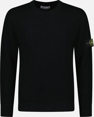 Stone Island Mens Stone Island Full Rib RWS Wool Crewneck Sweater with Band Motif in Black - Size: 36