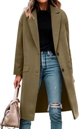Generic Womens Elegant Single Breasted Wool Blend Coat Lapel Collar Mid Length Loose Relaxed Fit Warm Overcoat Jackets with Pockets Casual Fall Winter Ladies 