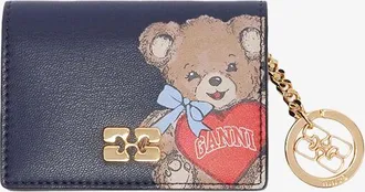 Ganni Black/Iris Bou Card Holder With Flap and Bear