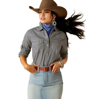 Ariat Womens Railroad Stripe Western Shirt Long Sleeve in Indigo Stripe, Size X-Small, by Ariat