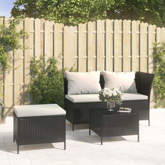 vidaXL Set De Muebles De Jard&iacute;n 3 Pzas Y Cojines Rat&aacute;n Sint&eacute;tico Negro Vidaxl