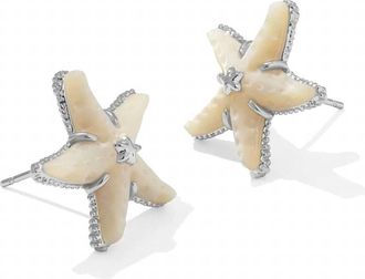 Kendra Scott Womens Parker Starfish Stud Earrings In Silver Natural Mother Of Pearl