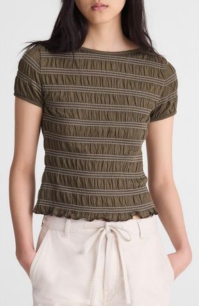 Madewell Smocked Short Sleeve Top in Faded Ivy at Nordstrom, Size Xx-Small