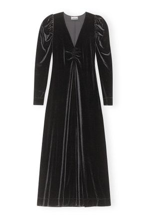 Ganni Long Velvet Dress - Size 2 Black