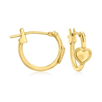 Ross-Simons Childs 14kt Yellow Gold Heart Hoop Earrings