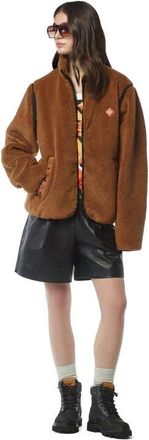 MCM Fleece Jacket w/ Detachable Sleeves in Faux Fur in Cognac at Nordstrom, Size Medium Eu