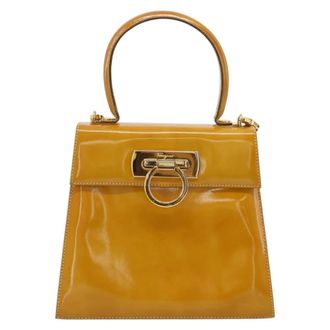 Ferragamo Gancini Patent Leather Yellow Patent_Leather Handbag (Pre-Owned)