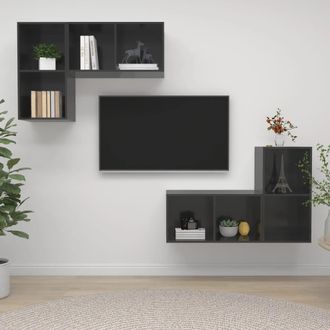 vidaXL Vidaxl - Muebles De Sal&oacute;n De Pared 4 Pzas Madera Ingenier&iacute;a Gris Brillo