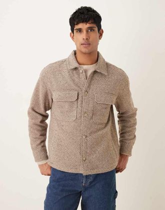 Abercrombie & Fitch Camicia giacca taglio comodo grigia/marrone a quadri boucl&eacute;-Multicolore