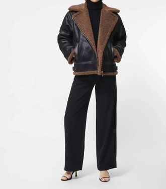 French Connection Vegan Shearling Zip Up Jacket In Black/brown