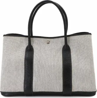 Herm&egrave;s Black Gray Toile H Leather Handbag Tote Bag (Pre-Owned)
