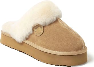 Dearfoams Fireside by Dearfoams Womens Melton Genuine Shearling Platform Scuff Slipper