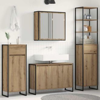 vidaXL Juego De Muebles De Ba&ntilde;o Roble Artesanal Madera De Ingenier&iacute;a Vidaxl