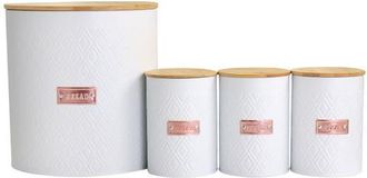 MegaChef Kitchen Food Storage and Organization 4 Piece Canister Set with Wood Lids in White at Nordstrom