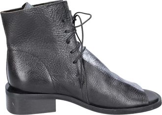 Moma Vintage Leren Enkellaarsjes - Dames - Veterlaarzen - Zwart - 37 EU - Leer - Schoenen