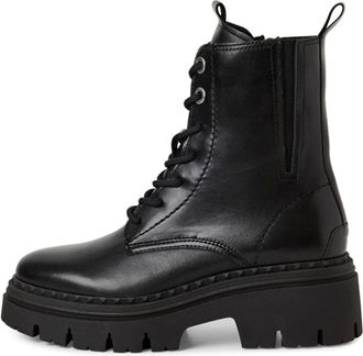 Tamaris Leren Enkellaars - Dames - Veterlaarzen - Zwart - 38 EU - Leer - Schoenen