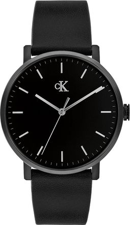 Calvin Klein Mens Minimalist Monogram Leather Strap Watch - Black - OS