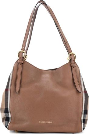 Burberry Borsa tote Canterbury piccola in pelle e tela con motivo House Check - Marrone