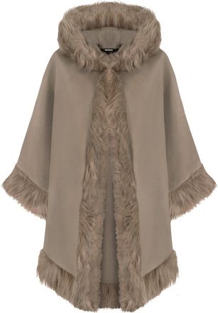 ZEE FASHION Ladies Faux Fur Trim Hooded Capes Ponchos Coat