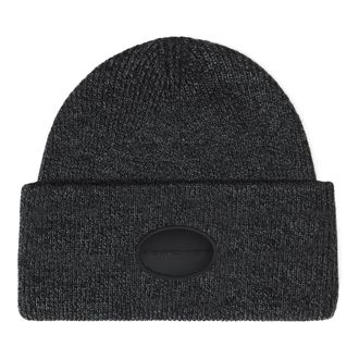 Alexander Wang Accessoires, Dames, Zwart, ONE Size, Ribbed Beanie met Domde Logo Patch